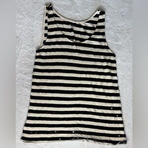 LOFT Black and Cream Striped Tank Top